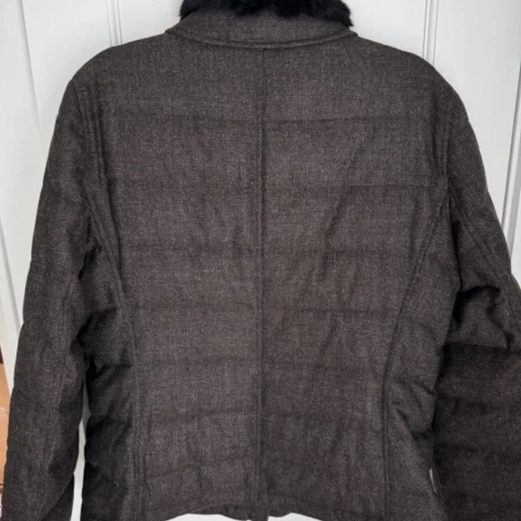 Loro Piana for Brooks Brothers Wool & Duck Down Coat w Rabbit Fur Collar sz 14/L